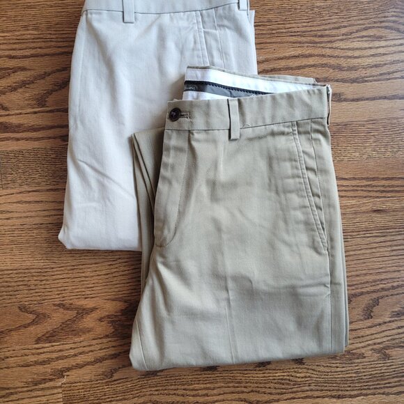 Lot of 2 Eddie Bauer 33 x 32 Wrinkle Free Classic Cut Khaki Pants - Picture 2 of 16